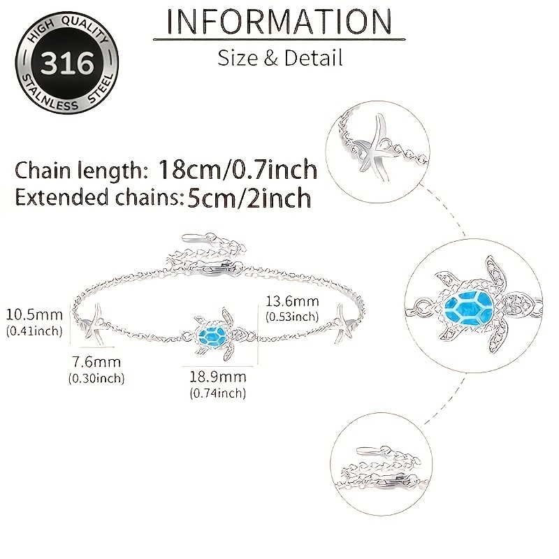 Women's Ocean-Themed Stainless Steel Sea Turtle & Star Anklet